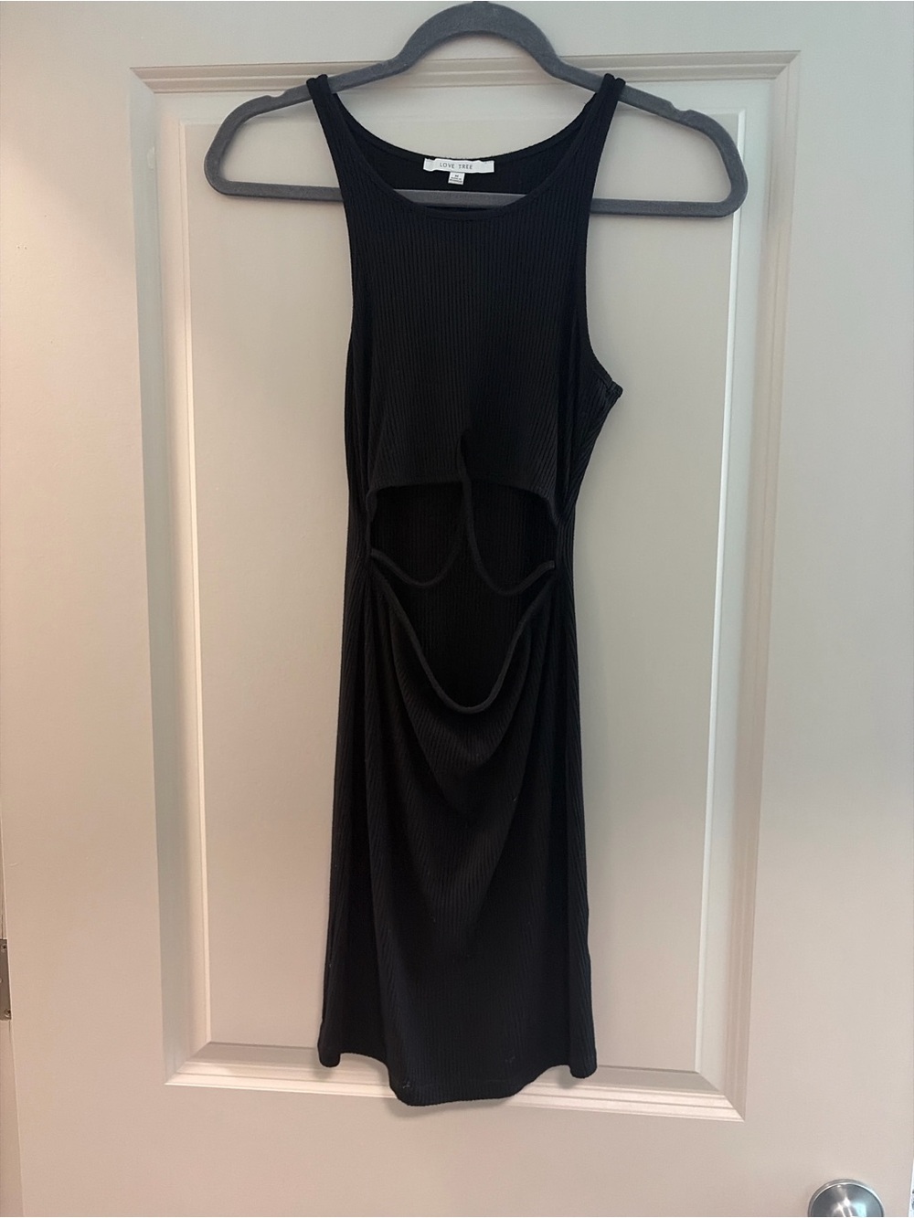 Black Cutout Ribbed Midi Dress